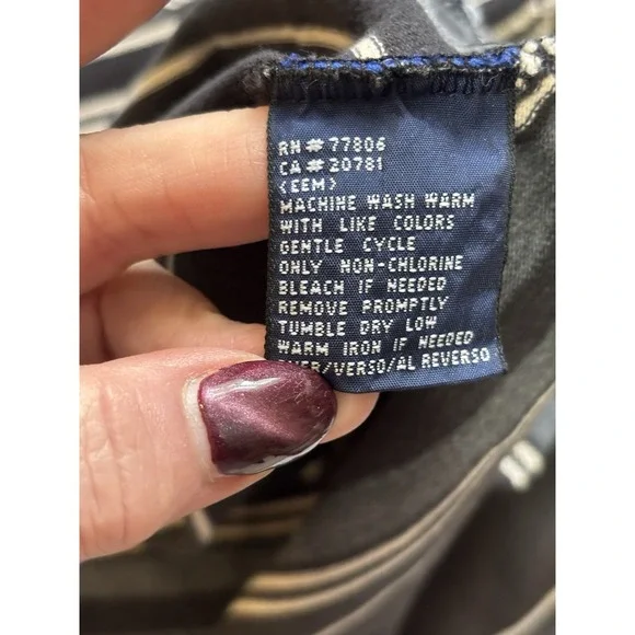 VTG Y2K TOMMY HILFIGER CREST LOGO PATCH Men Cotton Black Large Striped Polo - Picture 6 of 6